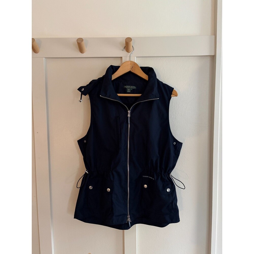 Ralph Lauren Vest Womens Large Navy Blue Full Zip Hooded Lauren Active NWOT Golf